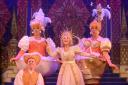 Star Hayley Mills with the ugly sisters and Buttons at Richmond Theatre's Cinderella pantomime