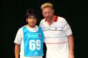 Takuma Imanaga, 16, with three-time Wimbledon champion Boris Becker