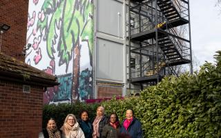 Massive mural: Friary Park residents help frame Giles Round's artwork
