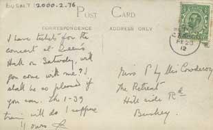Reverse of the postcard addressed to Miss Phyllis Cowderoy