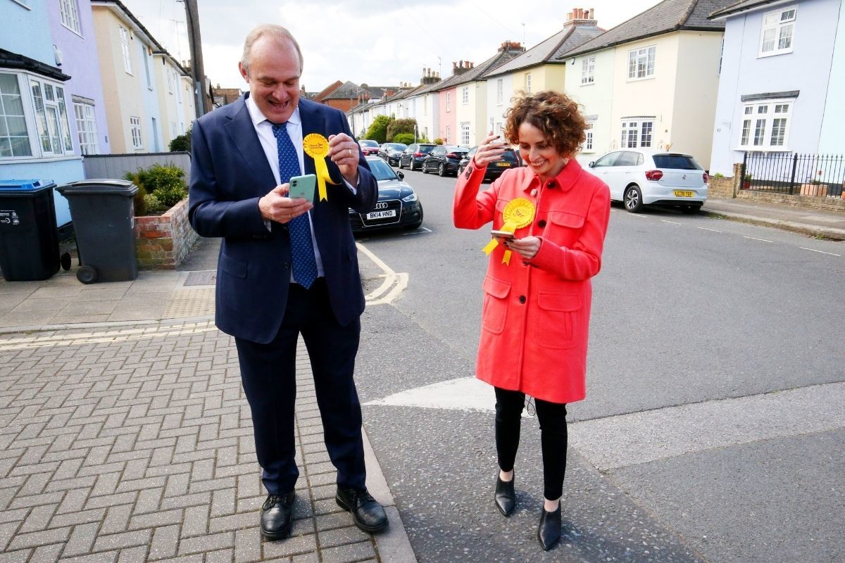 Luisa Porritt and Lib Dem leader Ed Davey canvassed voters in south west London today. Credit: PA