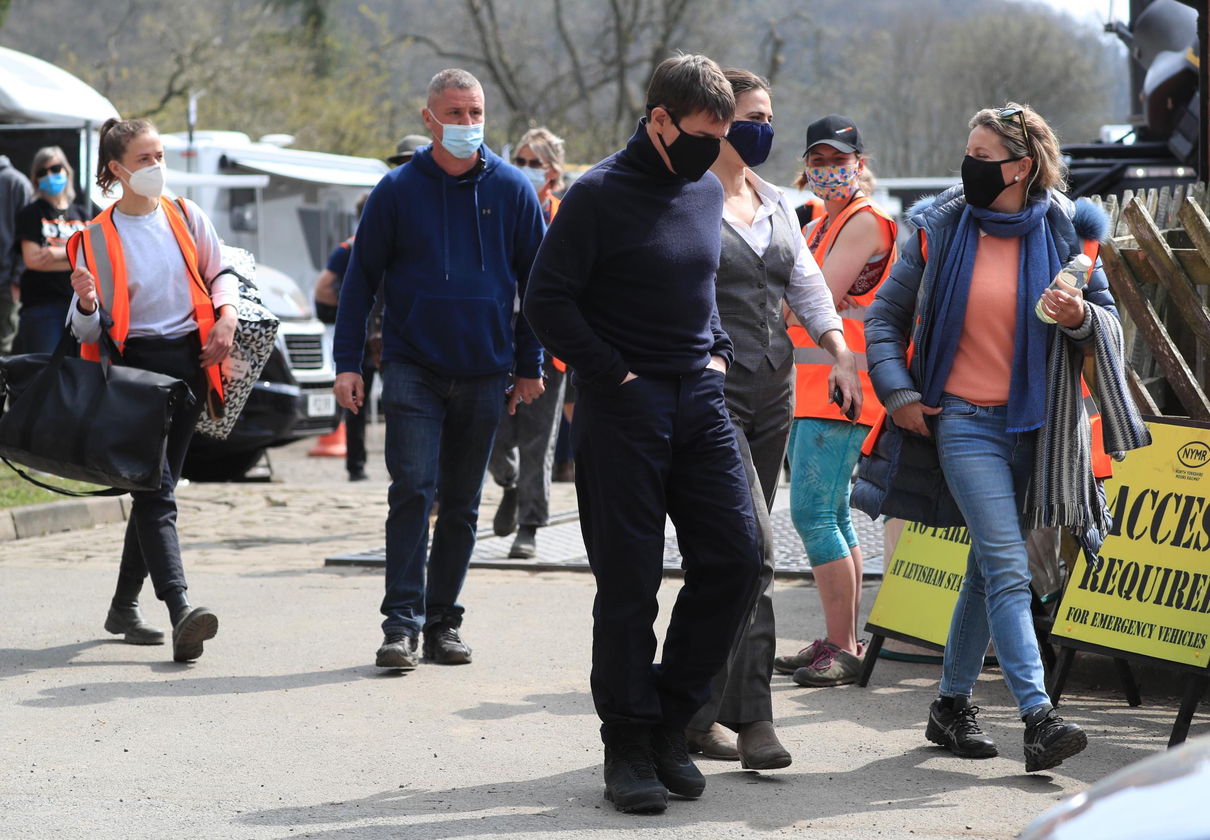 Crew members with Tom Cruise during filming at North York Moors (Photo: PA)