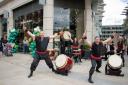 Feel the beat: Japanese taiko drummers at the store opening on Saturday
