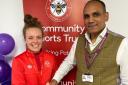 Partners: Emily Donovan, Brentford FC Trust’s health and wellbeing manager, with Tony Hussain, of Home Instead