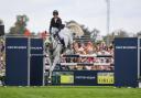 Kitty King riding Vendredi Biats during showjumping phase of the Land Rover Burghley Horse Trials.