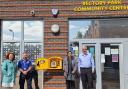 Potential life-saver: the defibrillator, on an outside wall of Rectory Park centre