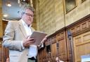 On his feet: Cllr Ball delivers his motion to protect Victoria Hall