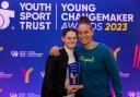 Shaunagh Brown presented Laila Stanley with her award at the 2023 Young Changemaker Awards