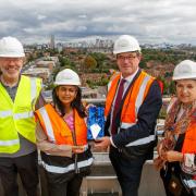 My own trowel: Rupa Huq joins other guests for the ceremonial brick-laying at Western Circus