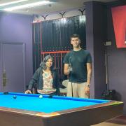 Cue big decision: Rupa Huq with a snooker club member on her recent visit