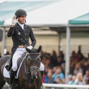 Tim Price riding Vitali during the dressage phase of the Land Rover Burghley Horse Trials.