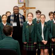 Visitor from Nigeria: Bishop Jude with studentsd at St Benedict's