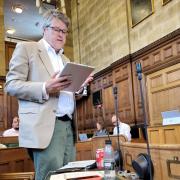 On his feet: Cllr Ball delivers his motion to protect Victoria Hall