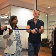 Job done: Martin Lewis cuts the ribbon to open the new hub today (16), accompanied by Rupa Huq MP, Lord Vaizey of Didcot, left, and Natalie Ceeney, Chair, Cash Access UK