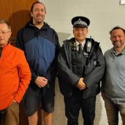 Anti-crime forum: PC Dom Thapa with the panel chairman and councillors Andrew Steed, left, and Gary Malcolm